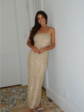Long gold sequin maxi dress